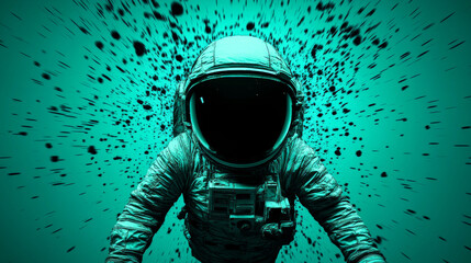 Wall Mural - An astronaut floats through space, surrounded by a turquoise and black nebula.