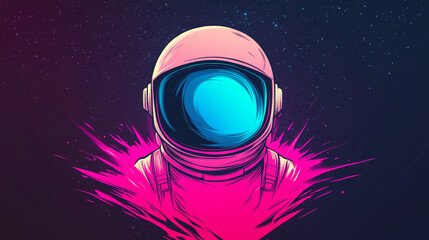 Wall Mural - Retro astronaut illustration against a starry backdrop.