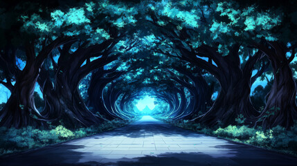 Canvas Print - A mysterious path lined with trees leads to a bright, unknown destination.