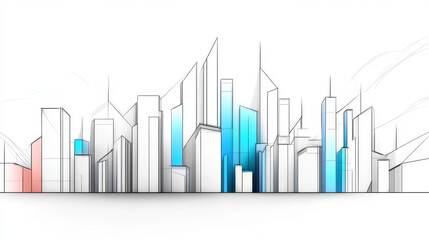 Wall Mural - A sketched cityscape with towering buildings.