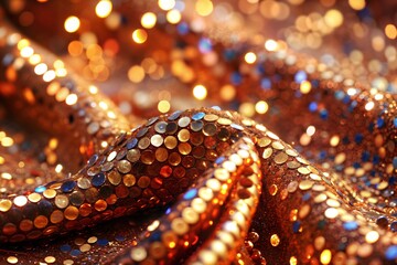 Canvas Print - golden sequin fabric with bokeh lights in the background