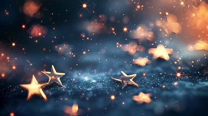 Poster - Magical background with sparkling golden stars on dark blue night sky for holiday celebration and festive atmosphere with feelings of wonder joy and seasonal hope concept.