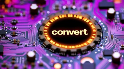 Poster - Convert Text in Neon-lit Circular Processor on Circuit Board