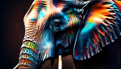 Wall Mural - Vividly Colorful Elephant Portrait Created with Generative AI