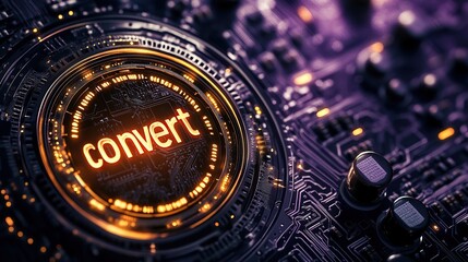 Poster - Golden Conversion Gear and Processor Technology in Futuristic Setting