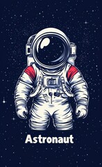 a whimsical flat cartoon design of an astronaut suit featuring the word 