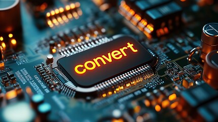 Poster - Convert Text on Microchip Illuminated in Futuristic Circuit Design