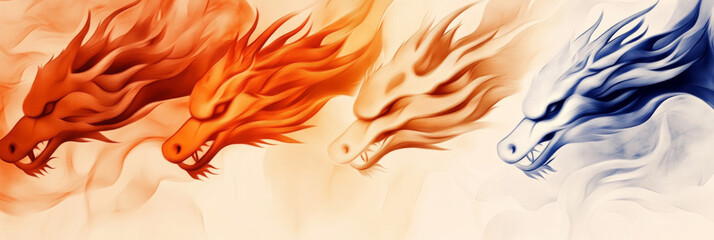 Canvas Print - Fiery dragons in red, orange, and blue.