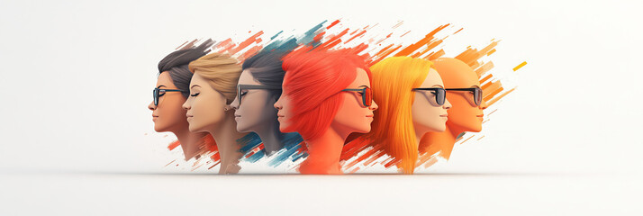 Wall Mural - Six diverse women wearing sunglasses, abstract design