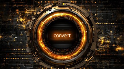 Poster - Mechanical Conversion Gear Embedded in Glowing Digital Systems