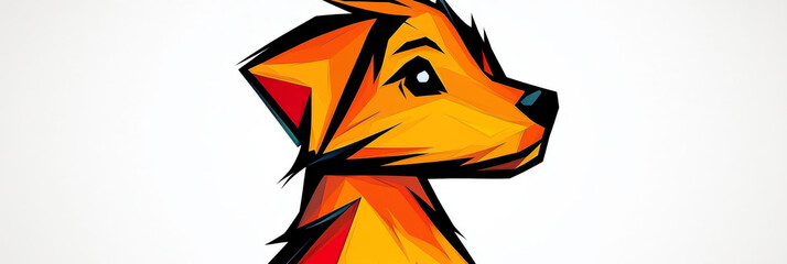 Sticker - Abstract illustration of a dog in orange and black colors.