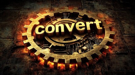 Poster - Mechanical Conversion Gear Embedded in Glowing Digital Systems