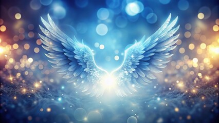 Wall Mural - glowing angel wings on abstract background with bokeh, angel, wings, glowing, abstract, background, 