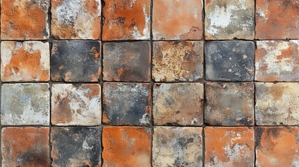 Wall Mural - Rustic terracotta tile pattern with a weathered finish and earthy tones