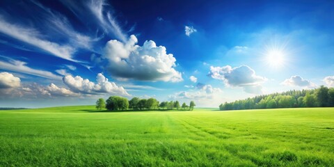 Beautiful landscape with clean grass and blue sky, landscape, nature, beautiful, scenery, grass, blue sky, clear