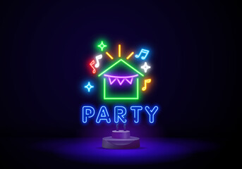 Wall Mural - Perfect Neon Sign on brick wall background. Editable neon icons. Neon Font Type night sign, a glowing light banner for club or bar party