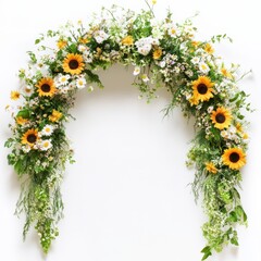 Wall Mural - A floral arch adorned with sunflowers and daisies, perfect for celebrations or events.