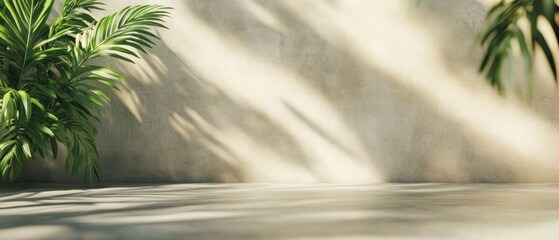 Wall Mural - A serene indoor space with plants and textured walls, ideal for relaxation or meditation.