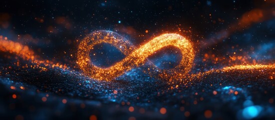 Poster - A glowing infinity symbol made of particles on a dark blue background.