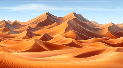 Vast, golden dunes stretch under a clear blue sky, showcasing the serene beauty and majestic landscapes of the desert.