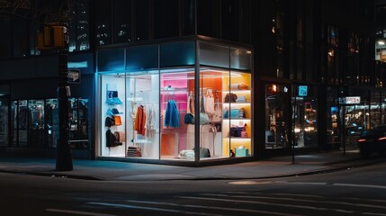 A brightly lit, colorful storefront standing out on a grey city block, showcasing bold creativity