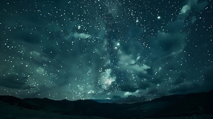 Wall Mural - milky way galaxy shining brightly over a dark mountain range. the scene is a testament to the beauty