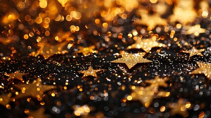 Poster - Close-up of golden stars and glitter, creating a magical and festive background.