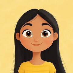 Sticker - A cute girl character with a gentle expression, set against a soft yellow backdrop, perfect for educational materials.