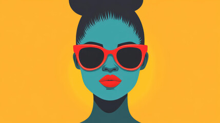 Wall Mural - A vibrant portrait of a stylish African American woman in sunglasses, showcasing modern cartoon art with textured details.