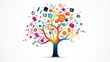 © samrit - A knowledge tree with colorful branches extending into abstract symbols of learning and discovery, set against a sleek white backdrop