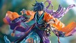 © Tonadech - Poseable anime figure with vibrant colors and flowing costume in battle stance