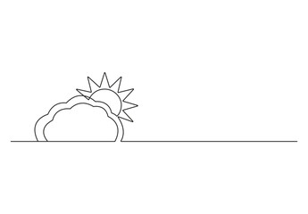 Wall Mural - Sun and cloud continuous one line drawing. Isolated on white background vector illustration