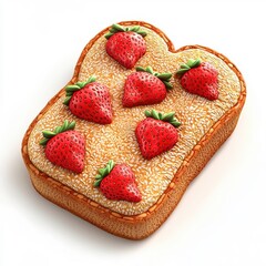 3D cartoon-style Whole wheat strawberry bread, isolated on a white background, featuring a playful and exaggerated design with strawberry elements.