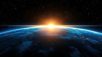 experience a breathtaking cinematic sunrise, illuminating earths horizon with dramatic clouds set ag