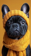 Wall Mural - French bulldog with winter wear 