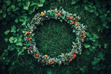 Poster - Floral Wreath in Green Grass