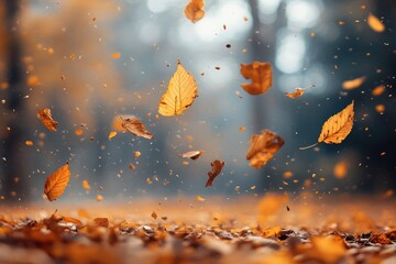 Poster - Falling Autumn Leaves in a Soft Focus Blur