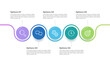© Inactive - Infographic curve line design template with 5 colorful circle. Business presentation, milestones, workflow, strategy and planning. Vector illustration.