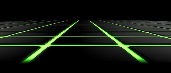 Abstract background with green neon glowing lines on a black grid.