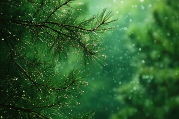 Poster - Pine Tree Branch with Dew Drops and Sun Glare