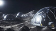 © Thiago - Futuristic moon colony with advanced technology and space exploration in a lunar landscape, featuring dome structures and rugged terrain. Asteroid Mining Station. Illustration