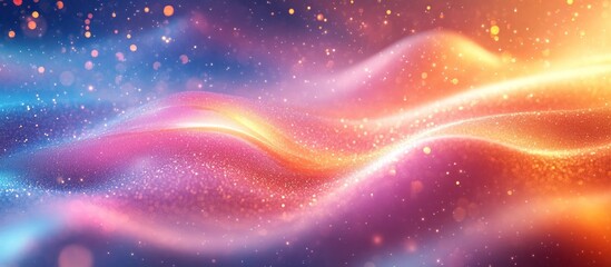 Poster - Abstract wave of light with glowing particles in vibrant colors.