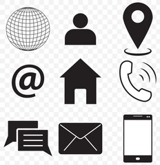 Poster - Contact information icons for business card on grey background. Business card icon set, contact information icon, Vector illustration. EPS 10.