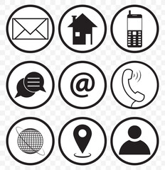 Poster - Contact information icons for business card on grey background. Business card icon set, contact information icon, Vector illustration. EPS 10.