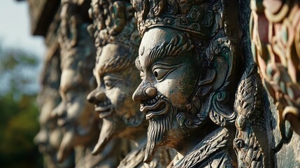 Wall Mural - A close-up view of the intricate sculptures adorning the temples in Kanchanaburi.