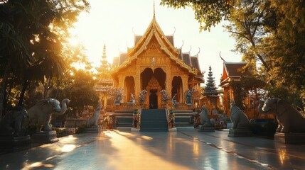 The beautiful architecture of Wat Ban Rai elephant-shaped temple, glimmering in the sunlight.