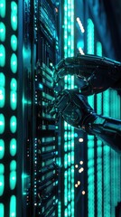 Poster - A futuristic robot hand interacts with a digital interface, showcasing advanced technology and automation in action.