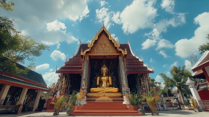 Wall Mural - The towering Buddha image at Wat Phra Narai Maharat, one of Korat oldest temples.