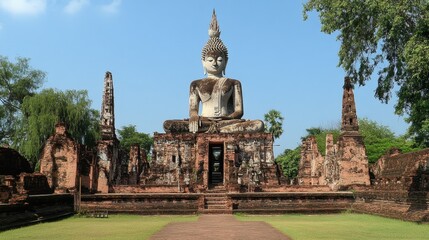 Wall Mural - The towering Buddha image at Wat Phra Narai Maharat, one of Korat oldest temples.