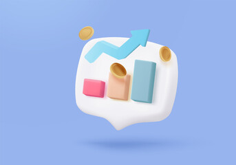 3d statistic graph icon for investment diagram report. creative solution concept on pastel background. Goal for business, bank, finance. 3d analysis investment graph vector icon render illustration